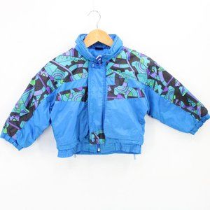 Vintage SKI Slope Puffer Jacket Kids Blue Retro Full Zip Lined Hooded Size 4T